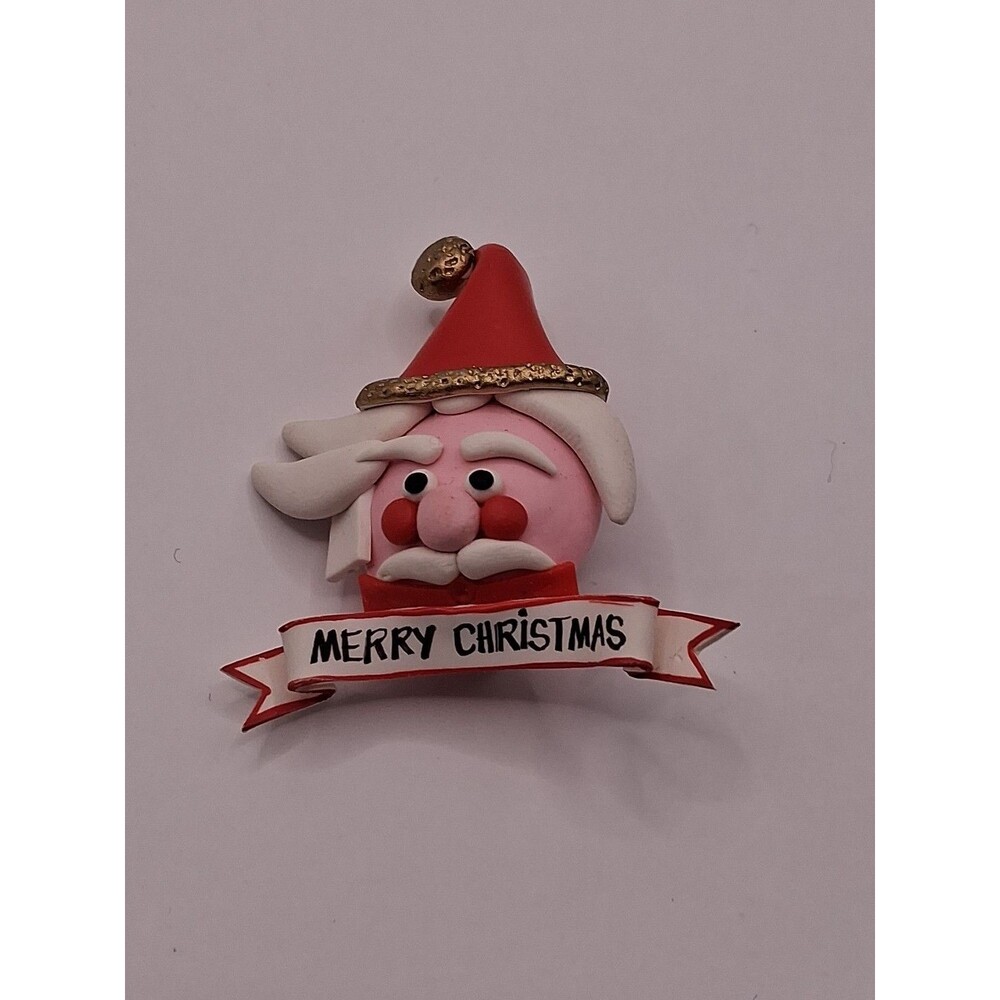 Vintage Unmarked Polymer Christmas Santa Brooch Pin Whimsy Fun